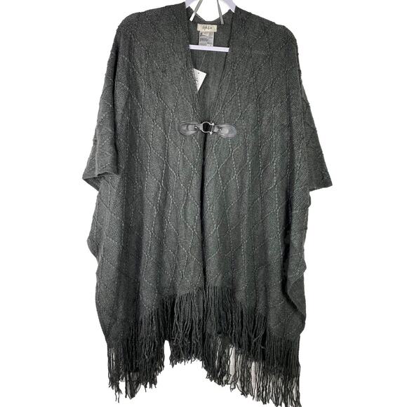 Style & Co Women's Fringe-Trim Toggle-Buckle Wrap, Charcoal Grey, One Size, $78 - Picture 1 of 4